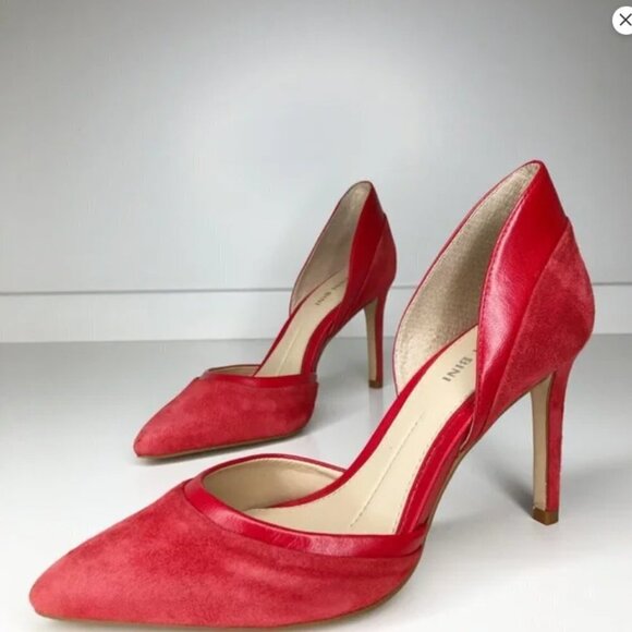 Gianni Bini Lenon Red Genuine Leather Suede Pointed Toe High Heels Size 6 - Picture 5 of 12